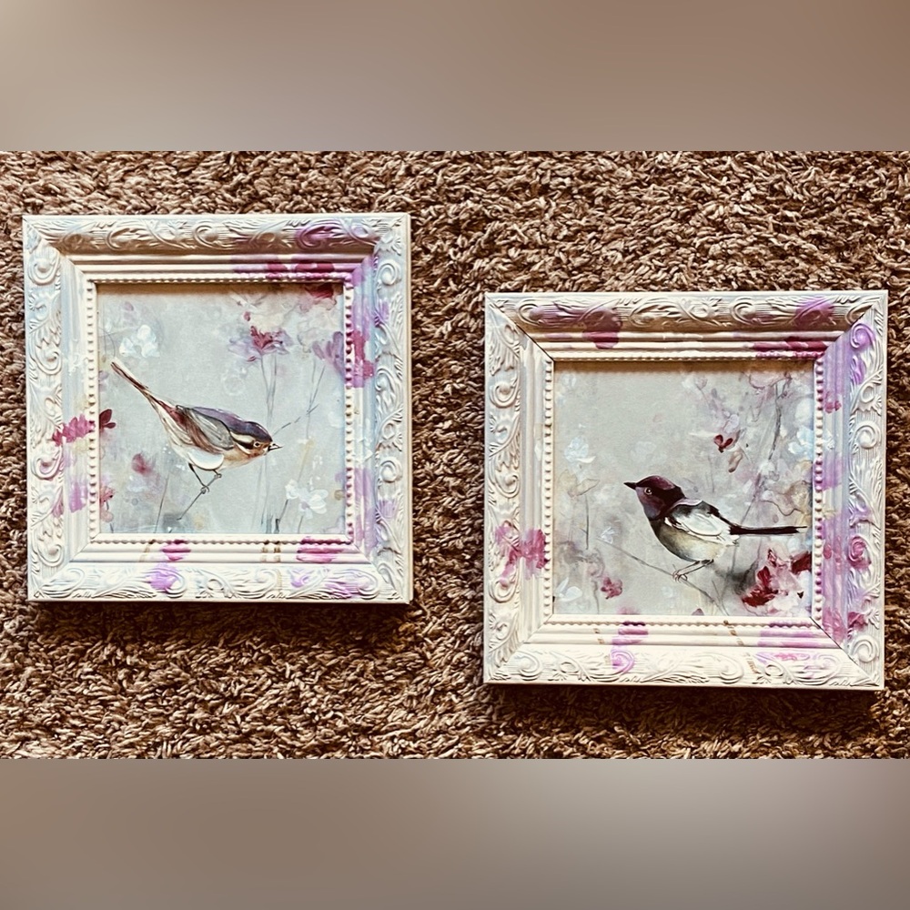 Galaxy Graphics Framed Wallhanging Set- 9x9” Pink & White Bird 3D Oil Paintings🦩 - Picture 3 of 16